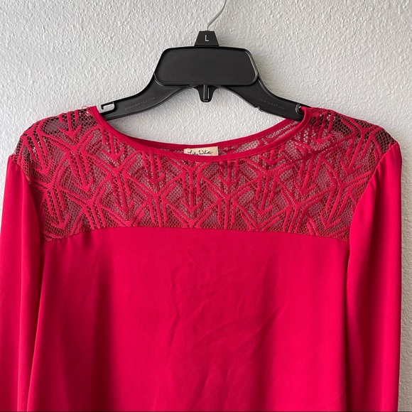 Lili White Red Lace Blouse Long Sleeve - Picture 2 of 7